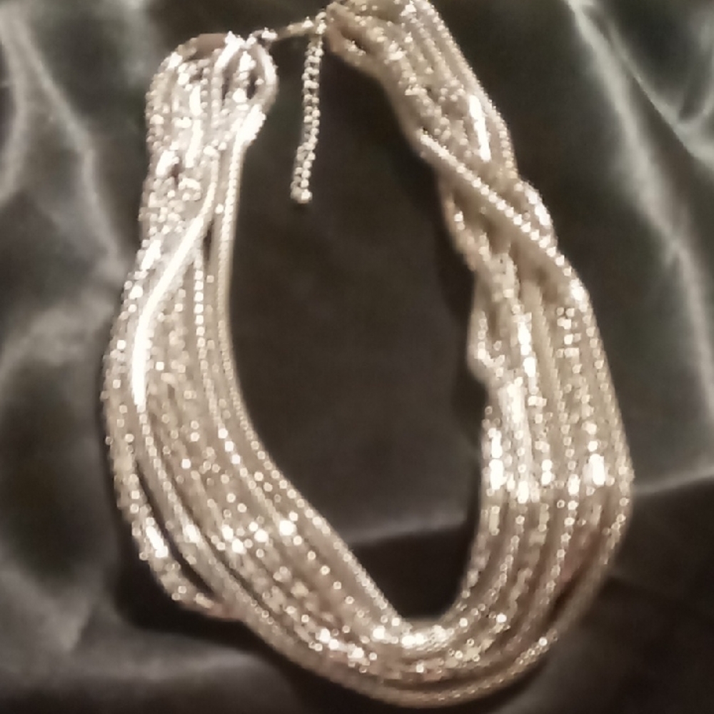 Express Silver Multi-Strand mesh tube chain layered  statement Necklace.24 in